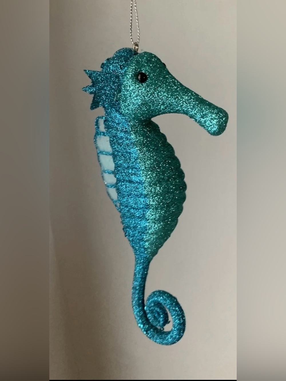 Teal Glitter Seahorse Ornament -
